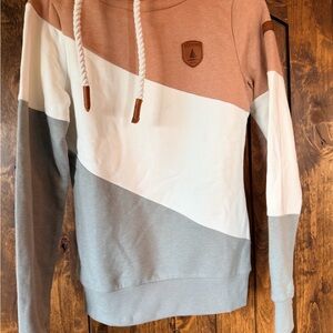 Wanakome Colorblock Hoodie in Peach, Brown & Cream
